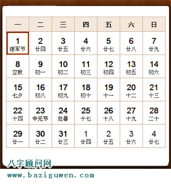 1983年日历表8月