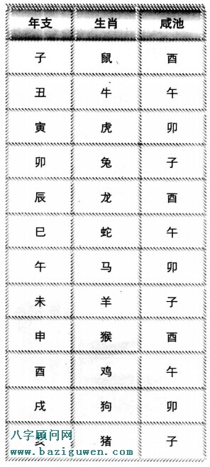 生肖咸池对照表